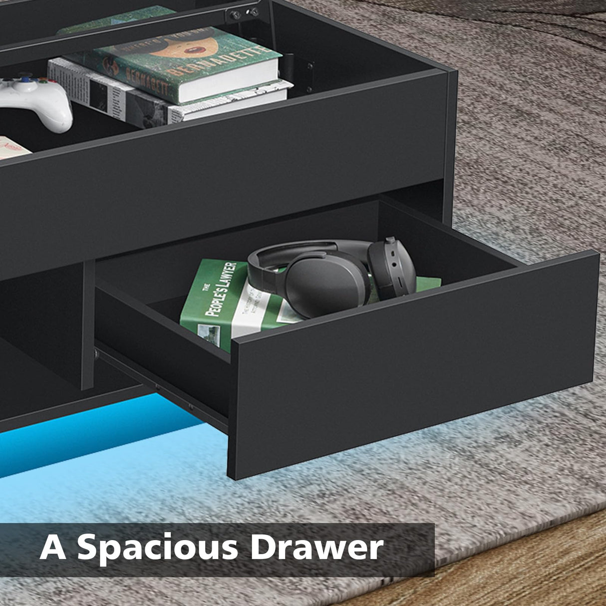 LED Coffee Table for Living Room Morden Coffee Tables with Lift Top High Gloss 4 Tiers WhiteTea Table with Storage Center Tables Sofa Hidden Compartment & 1 Open Shelve & 1 Drawer HOMMPA