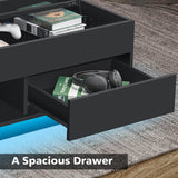 LED Coffee Table for Living Room Morden Coffee Tables with Lift Top High Gloss 4 Tiers WhiteTea Table with Storage Center Tables Sofa Hidden Compartment & 1 Open Shelve & 1 Drawer HOMMPA