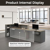 Nuipesn Modern L Shape Reception Desk with Counter – Front Desk Reception Counter with Drawers, Keyboard Tray & Shelves for Office, Salon, Retail, Lobby (Tobacco wood+Iron Gray/Left, 63"L*24"W*41"H) Nuipesn