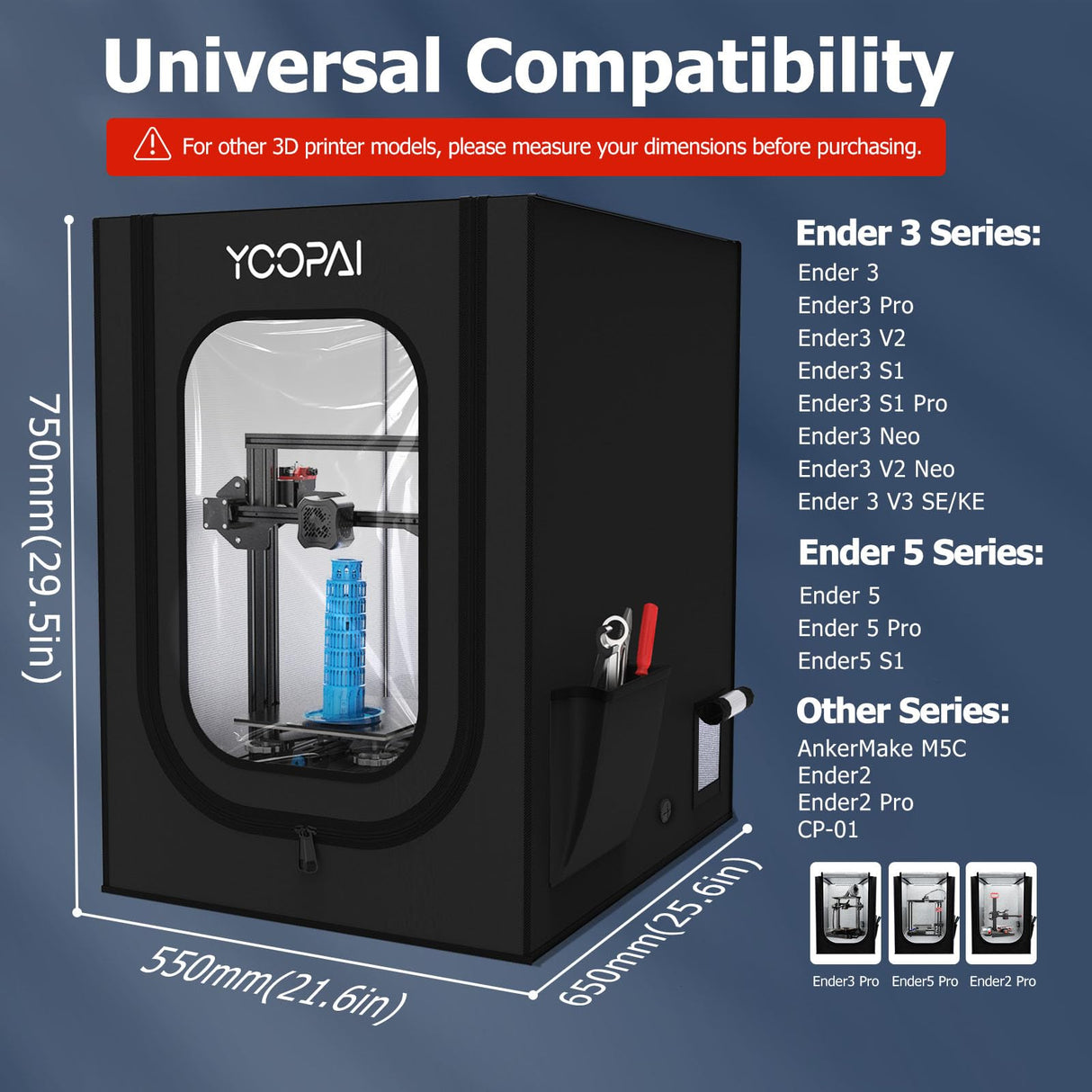 YOOPAI 3D Printer Enclosure, Fireproof Dustproof Tent Constant Temperature Protective Cover for Creality Ender 3/Ender 3 Pro/Ender 3V2/Ender 3S1/Neo/Anycubic Elegoo, 29.5×25.6×21.6" YOOPAI