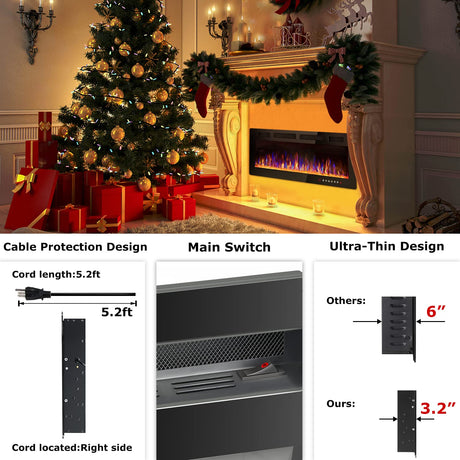 Vitesse 72 inch Ultra-Thin Electric Fireplace in-Wall Recessed and Wall Mounted Fireplace Heater,Linear Fireplace with Multicolor Flame,Timer,Low Noise,750/1500W,Touch Screen & Remote Control(72’’) VITESSE