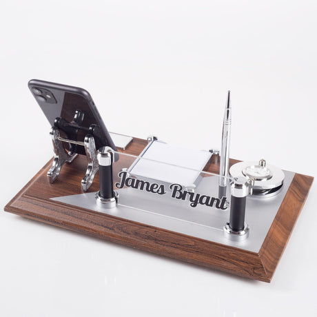 ofistike Wood Desk Name Plate Office Organizer, Solid Wooden Membrane Coating Desktop Sign with Phone Holder, Pen, Notepad and Clock ofistike