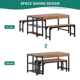 YITAHOME 63" 3 Piece Kitchen Dining Room Table Set for 4 w Bench & Storage, Farmhouse Rectangle Dinette Sets w Wine & Glass Holder 4 Seater, Space Saving for Apartment Dinner Breakfast, Rustic Brown YITAHOME