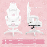 Vigosit Cute Gaming Chair with Lumbar Cushion and Decorated Ears, Ergonomic Computer Chair with Footrest, Reclining PC Game Chair for Girl, Teen, White Vigosit
