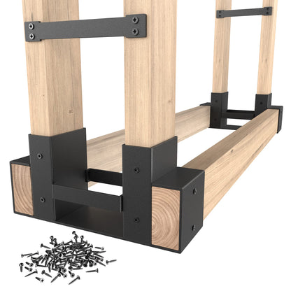 Mr IRONSTONE Firewood Rack Outdoor Indoor, Firewood Rack Brackets Kit Adjustable to Any Length, Heavy Duty Fire Wood Storage Racks with 34 - WoodArtSupply