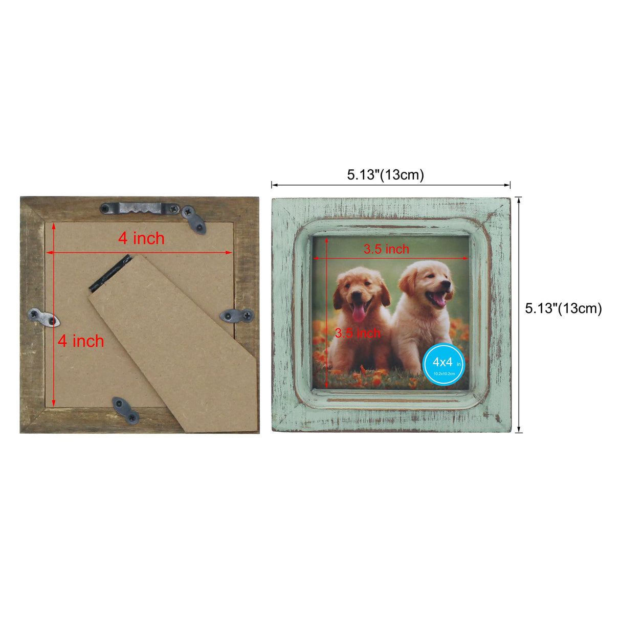 CVHOMEDECO. 4x4 Picture Frame Made of Solid Wood High Definition Glass Rustic Vintage Designs Small Photo Frame for Tabletop Display and Wall Mounting, Distress Teal CVHOMEDECO.