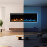 Riseon 36 Inch Electric Fireplace Heater, Recessed in-Wall and Wall-Mounted Linear Heater Fireplace,13 Adjustable Flame Color and 5 Brightness,Touch Screen & Remote Control,1500/750W, Black Riseon