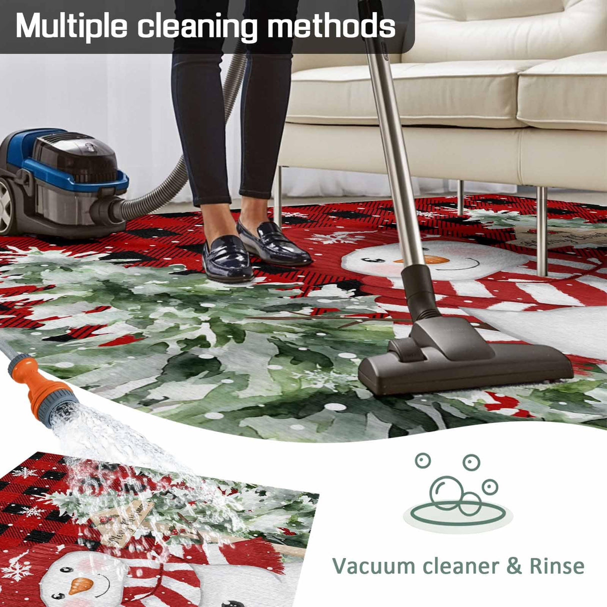 Christmas Red Snowman Outdoor Rug 6x9ft Winter Snowflakes Tree Red Plaid Waterproof Patio Rugs Lightweight Foldable Outside Large Area Rug Carpet for Porch Deck Balcony Backyard Camper Lkicikik