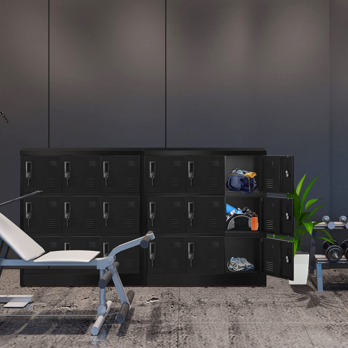 Greenvelly 9 Door Storage Locker for Employee, Metal Locker for Office, Gym, Shool, Lockable Black Steel Locker with Lock and Card Slot for Home,Garage Greenvelly