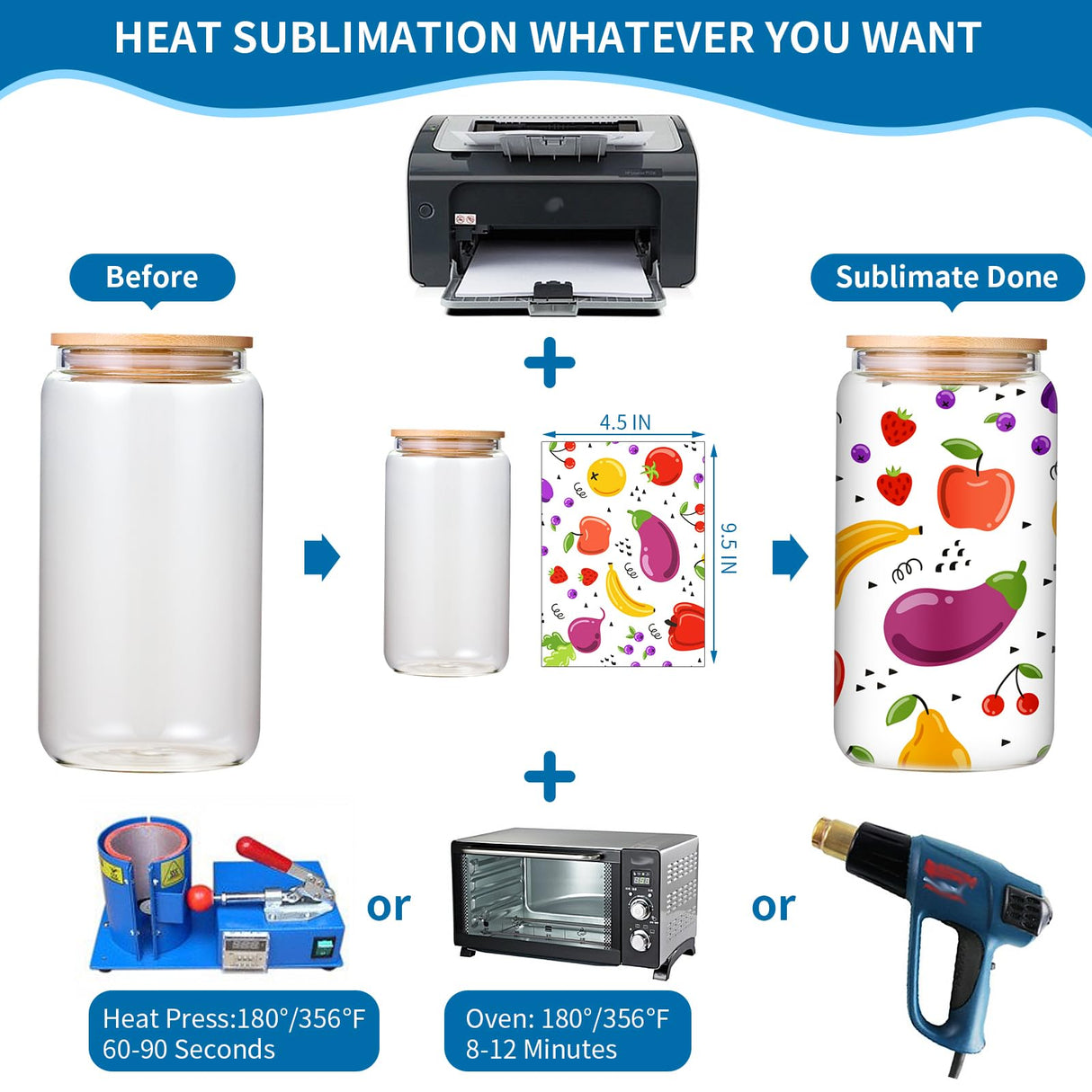 MAFYE Sublimation Glass Blanks With Bamboo Lid, 16OZ Clear Sublimation Beer Can Glass with Glass Straws Present Box Mason Jar Cups Mug Travel Tumbler for Beer, Juice, Soda, Iced Coffee, Drinks(8 PACK) MAFYE