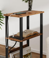 VIMBER Narrow Side Table with Charging Station, 2 Set of Skinny End Table for Small Spaces, Sofa Beside Table with Storage Shelf, Slim Nightstand with USB Ports Outlet, Rustic and Brown VIMBER