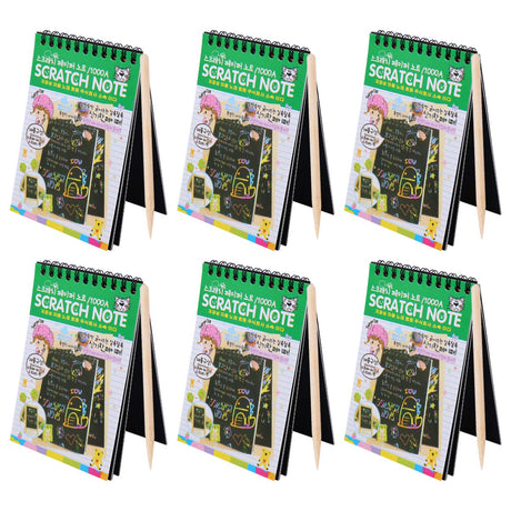 EXCEART Black Notebooks 6 Sets Rainbow Scratch Notebooks with Wood Stick Scratch Off Art Paper Set Color Book Pad Art Craft Supplies Kits for Kids Girls Boys Black Notebook EXCEART