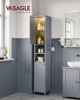 VASAGLE Tall Bathroom Cabinet with Lights, Slim Bathroom Storage Cabinet, Freestanding Narrow Cabinet with Adjustable Shelves, for Small Spaces, Modern, 11.8 Inches Wide, Dove Gray UBBC566G02 VASAGLE