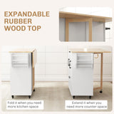 HOMCOM Kitchen Island with Storage, Rolling Kitchen Cart on Wheels with Drop Leaf Top, 3 Drawers, 2 Cabinets, 2 Adjustable Shelves, Spice Rack and Towel Rack, White HOMCOM