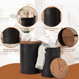 Poofzy Farmhouse End Tables Set of 2, Galvanized Metal Decor Side Table with Wood Lid, Coffee Table Storage Stool for Living Room (Black) Poofzy