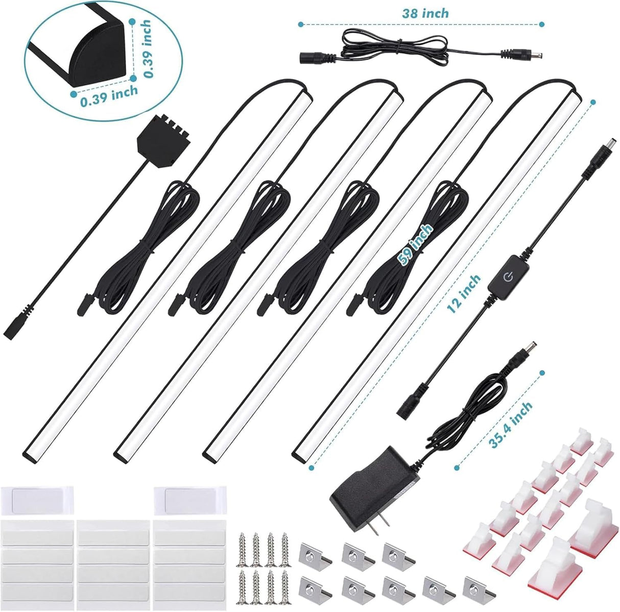 JUSJUBR Black Display Shelf Lighting, 4 Pack x12 Inch Display Lights for Display Case, LED Display Lights with Memory Function, Display Cabinet Lights for Pantry/Shelf/Case, Warm White 3000K JUSJUBR