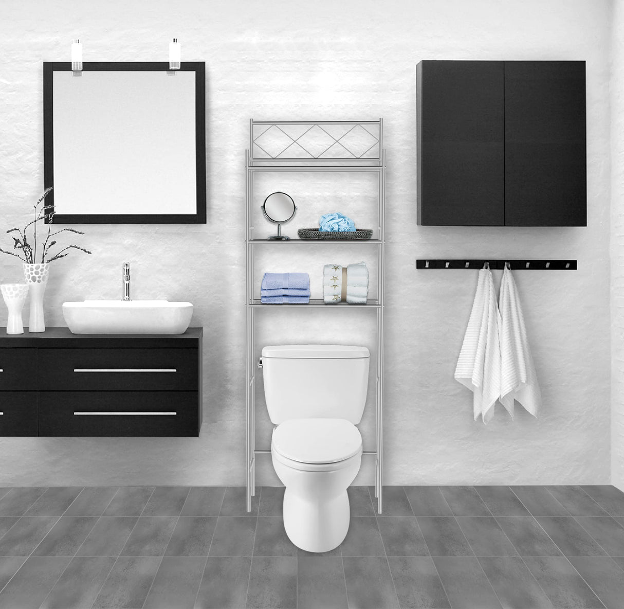 J&V TEXTILES 3-Shelf Bathroom Organizer Over The Toilet, Bathroom Spacesaver (Silver) J&V TEXTILES