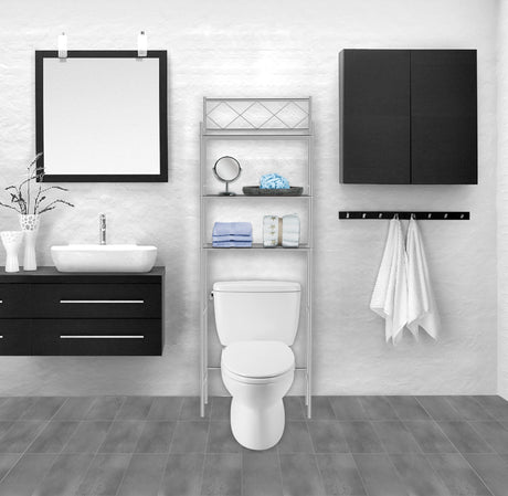 J&V TEXTILES 3-Shelf Bathroom Organizer Over The Toilet, Bathroom Spacesaver (Silver) J&V TEXTILES