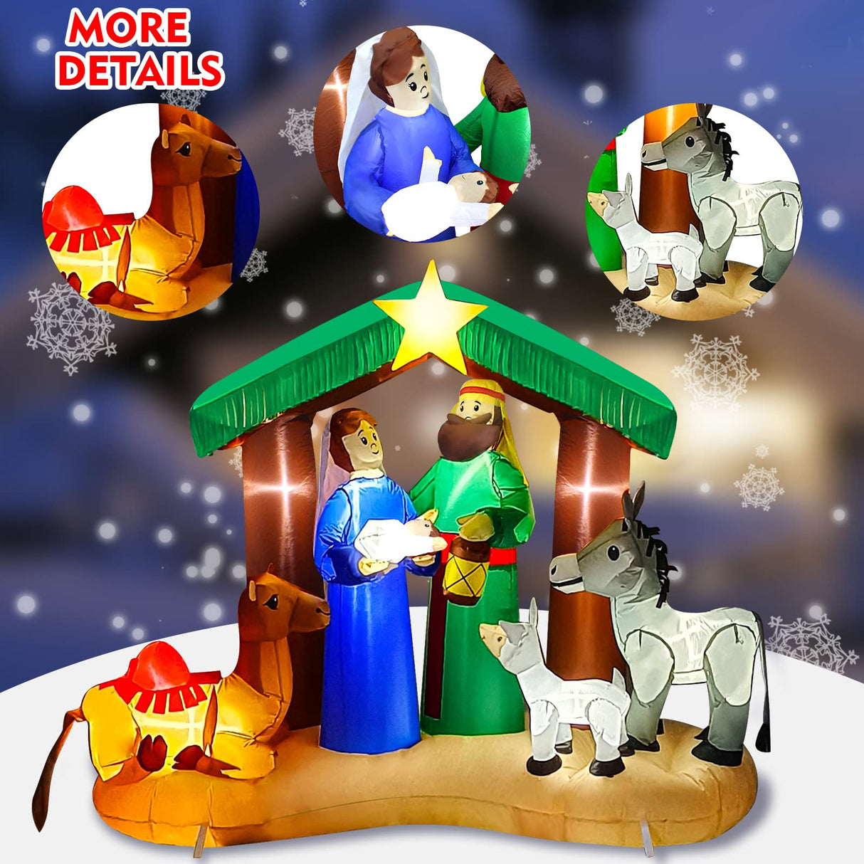 Hazms 7 FT Christmas Inflatable Decoration Nativity Sets for Christmas Outdoor Jesus Nativity Scene Christmas Inflatables Built-in LED Lights Blow Up Inflatable, Outdoor Decor Hazms