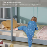 Stylish JOYMOR Twin Over Twin Solid Wood Bunk Bed Frame with Safety Guard Rails and Ladder in Grey JOYMOR