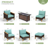 MFSTUDIO 9 Piece Extra Large Wicker Patio Furniture Set with 56" Fire Pit Table, All-Weather Rattan Sectional Sofa Patio Conversation Set with 50000 BTU CSA Approved Fire Pit & Aqua Blue Cushion MFSTUDIO