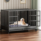 Snuowu 48 Inch Heavy Duty Dog Crate with Wheels, Folding Metal Big Dog Cage for Large and Medium Dogs, Extra Large XL XXL Indestructible Dog Crate with Removable Tray. Snuowu