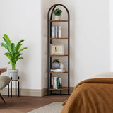 Homhedy 5-Tier Corner Shelf Stand, Wall Corner Bookshelf with Metal Frame, Bathroom Storage Rack Shelf, Plant Stand, Industrial Style,Rustic Brown and Black Homhedy