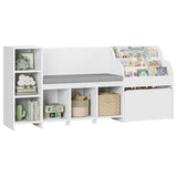HOSTACK 67" Kids Reading Nook with Bench, Kids Bookshelf and Bookcase with Seat Cushion and 6 Storage Cubbies, Toy Storage Box on Wheels, Toy Chest for Playroom, Bedroom, School, White HOSTACK