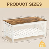 JUMMICO 39” Farmhouse Coffee Table for Living Room, 2-Tier Modern Living Room Table with Storage Shelf, Rustic Rectangular Center Table Space Saving Home Furniture (Rustic Oak & White) JUMMICO