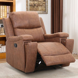 CANMOV Leather Recliner Chair, Classic and Traditional Manual Recliner Chair with Overstuffed Arms and Back, Manual Single Sofa with Concealed Cup Holders, Brown CANMOV