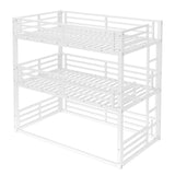 KEIKI Twin Over Twin Over Twin Bunk Bed, Metal Triple Bunk Bed with Safety Guardrails, Heavy-Duty Bunk Bed with Noise-Reduced Design, White KEIKI