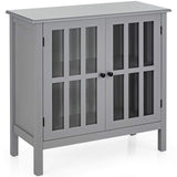 Tangkula Sideboard Buffet Storage Cabinet, with 2 Glass Doors, Liquor Curio Cabinet for Home Kitchen Dining Room, Cupboard Console Table (Grey) Tangkula