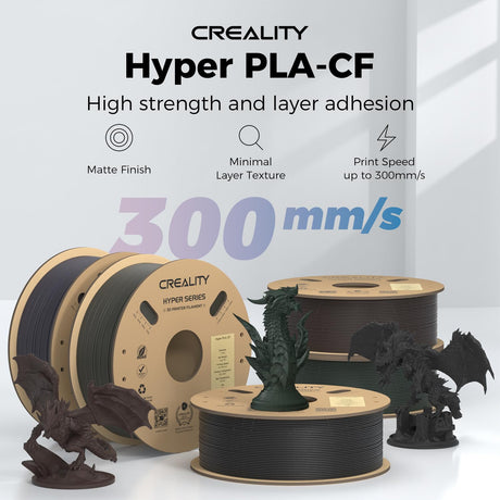 Official Creality Hyper PLA-CF (Carbon Fiber) Filament 1.75mm, High Speed PLA-CF 30-300mm/s 3D Printer Filament, Dimensional Accuracy +/-0.02mm, Fit Most FDM 3D Printers，1KG(2.2lbs) Spool Black Creality