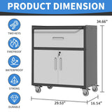 BIZOEIRON Metal Storage Cabinet with Wheels, Rolling Tool Cabinet with Adjustable Shelve, Locking Garage Storage Cabinet with 1 Drawer and 2 Doors for Tools, Assembly Required (Black/Grey) BIZOEIRON