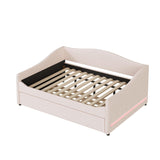 Full Size Upholstered Daybed with Trundle,Teddy Fleece Full Daybed Frame,Full Day Bed with LED Light,Tufted Sofa Bed Daybed for Bedroom,Living Room,Guest,Beige Bellemave