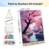JOOZ Cherry Blossom Paint by Numbers Kit for Adults Framed Lake Paint by Number with Easel DIY Sakura Oil Painting by Numbers Adult Paint by Number Kits on Canvas Framed for Home Wall Decor 8x12 Inch JOOZ