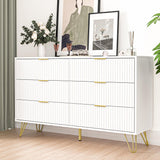 FURNIWAY White Dresser, Modern 6-Drawer Dresser for Bedroom with Gold Handles, Wide Chest of Drawers for Living Room FURNIWAY