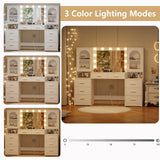 Rovaurx Large Vanity Desk with Mirror & Lights, Large Makeup Vanity Table with Charging Station, Bedroom Makeup Vanity with 8 Drawers and Side Cabinet, 3 LED Light Modes, White RSZT113W Rovaurx