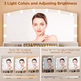 ERLEJIA Farmhouse Vanity Desk with Mirror and Lights&Stool and Power Outlet, 43.3" Large 3 LED Lights Modes Makeup Vanity Table with 7 Drawers, 2 Cabinets& Large Mirror,Bedroom Vanity Desk White ERLEJIA