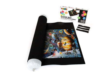 Jigsaw Puzzle Roll Up Mat Storage Saver - Sort, Store & Transport Puzzles Up to 1500 Pieces - Large 46"x26" Felt Mat Travel Organizer with Inflatable Tube & 3 Elastic Fasteners or Straps Accessories Toynk