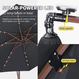 EchoSmile 10FT Solar Cantilever Patio Umbrella with 32 LED Lights and 8 Ribs, Cross Base, Tilt Adjustment, UV-resistant fabric for Deck, Pool, Garden, Backyard, Black EchoSmile