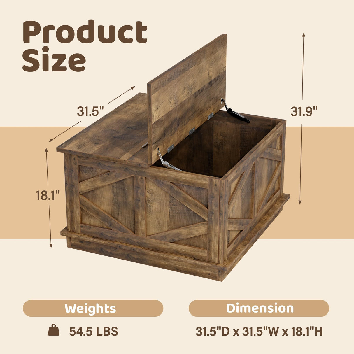 YESHOMY 31.5 inch Farmhouse Coffee Table, Coffee Tables for Living Room, Center Table with Flip-Top Lids, Large Storage Space (Brown) YESHOMY