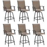 PHI VILLA Outoor Swivel Bar Stools Set of 6 with Armrest and Backrest, 30" Seat Height High Top Bar Height Patio Chairs, Brown Textilene Fabric PHI VILLA