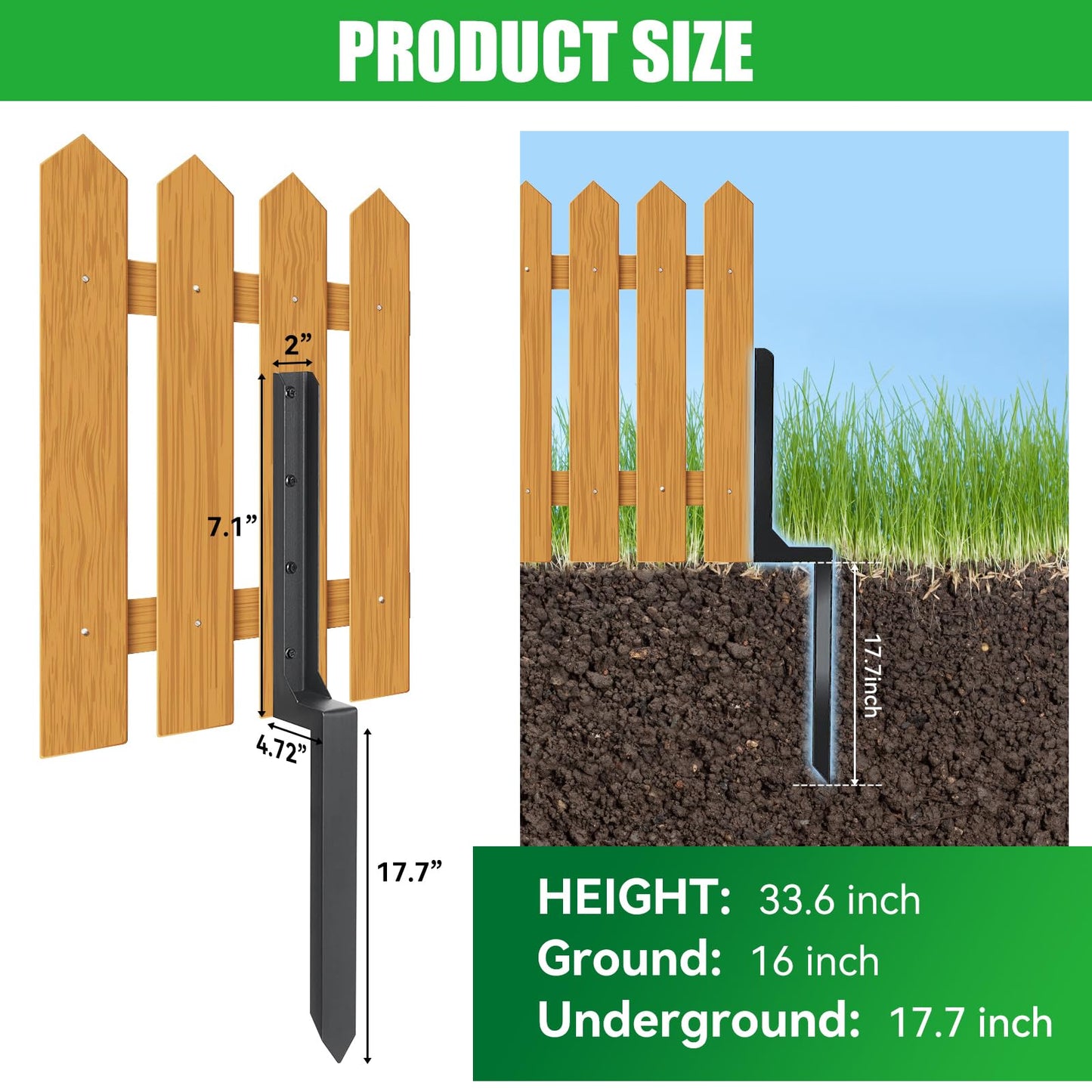 Fence Post Repair Stakes,Heavy Duty Steel Fence Post Repair Kit Fence Post Anchor Ground Spike for Repair Tilted/Broken Wood Fence Post (1Pcs) - WoodArtSupply