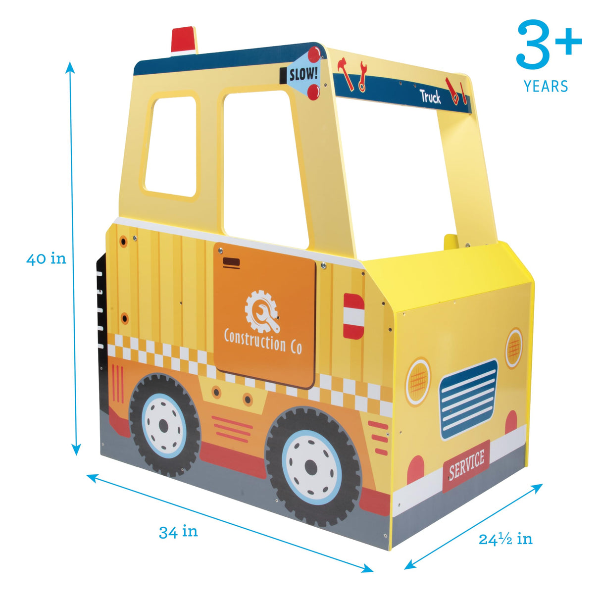 Construction Truck Wooden Playset w 60+ Toy Pieces- Pretend Hammer Saw Bolts & Screws- Spinning Turn Saw, Steering Wheel & Wood to Saw Apart, Dual Sided Play Stand, Workbench Building for Kids Gift Svan