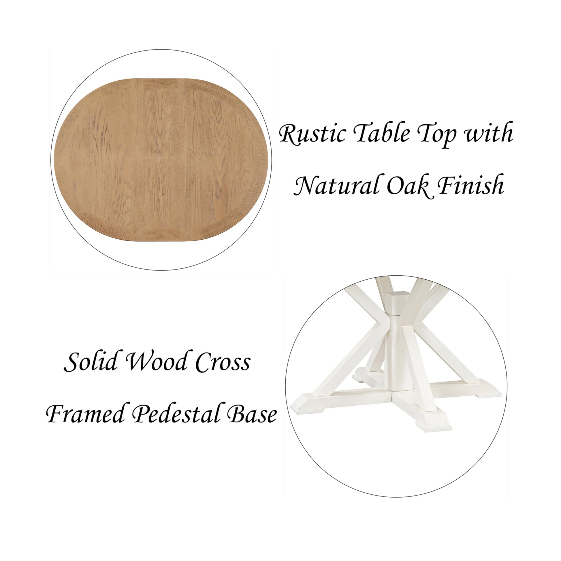 FIVEGIVEN Farmhouse Dining Table for Kitchen 54x42 Inch Expandable Oval Table Top with Hidden Butterfly Leaf Trestle Pedestal Base Natural Wood/White - WoodArtSupply