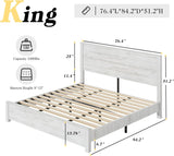 YUMPIE 51.2" H Wood Bed Frame with Headboard, King Platform Bed Frame with Wooden Slat Support, No Box Spring Needed/Easy Assembly, Rustic Pine, Distressed White YUMPIE