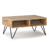 SIMPLIHOME Hunter Small Lift Top Coffee Table - 36 inch Wide Solid Mango Wood and Metal Industrial Cocktail Table in Natural, Living Room Table with Hidden Storage, 2 Cubbies, and Hairpin Legs SIMPLIHOME
