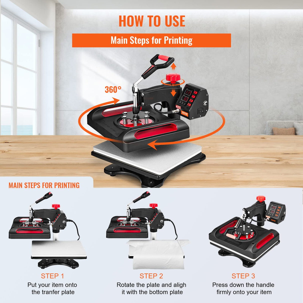 VEVOR 11 in 1 Heat Press Machine 15x12 Inch Tshirt Press Machine 360° Swing Away Digital Shirt Printing Multifunction Heat Transfer Clamshell Sublimation for T-Shirt Hat Cap Mug Plate Pen Shoes VEVOR