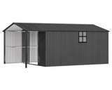 AMERLIFE 10x16.6x7.3 FT Metal Storage Shed with Lounge Area, Sliding Doors, 2 4-Pane Windows & Vents, Outdoor Tool Shed for Garden & Backyard, Heavy-Duty Weather-Resistant Steel, Dark Gray AMERLIFE